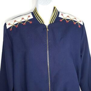 Vintage 80s Jordana Nautical Bomber Jacket Sz M 10-12 Navy Blue Red Gold USA